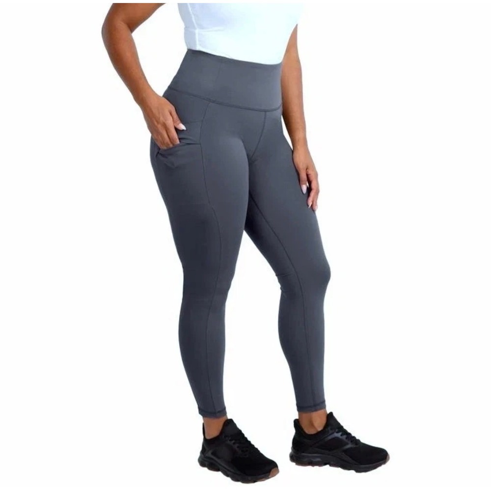 Spyder Active Womens Gray High Waisted Side Pocket Leggings •XXL• Yoga Pilates